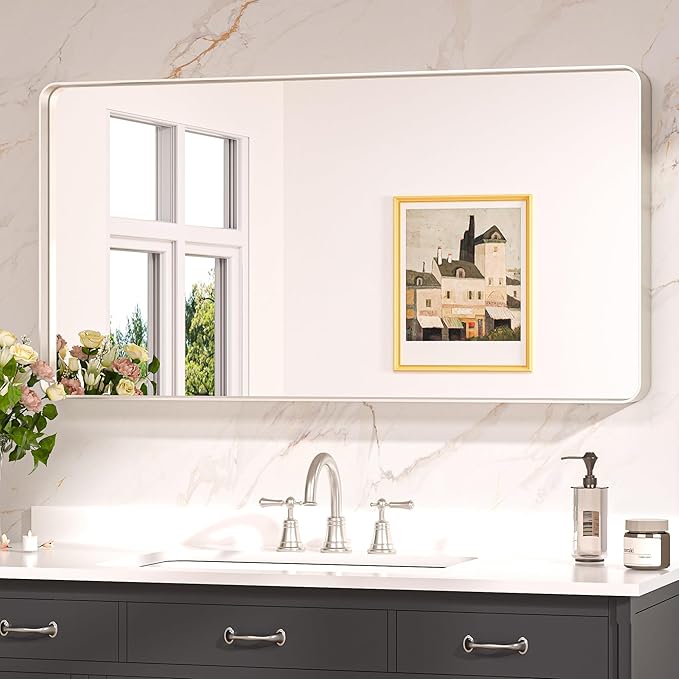 Keonjinn 42 x 20 Inch Brushed Nickel Bathroom Mirrors by Keonjinn