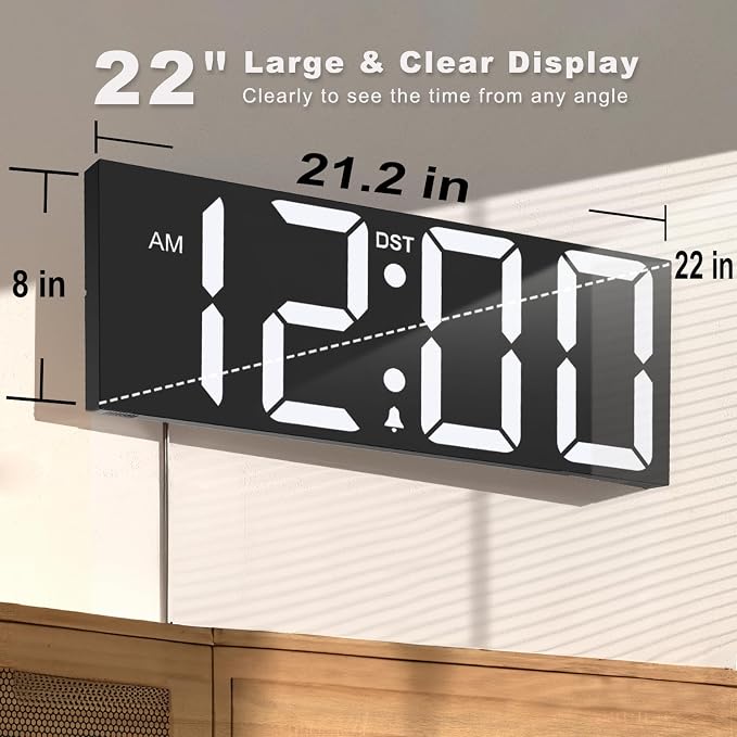 JALL 22'' Large Digital Wall Clock, Big LED Number Dispaly, Night Light - Image 2
