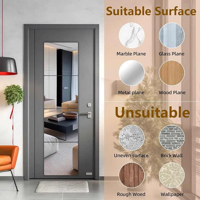 Stick on Small Mirror for Wall Decor, 4 Pack 11.7”x11.7” Acrylic Mirror Tiles - Image 3