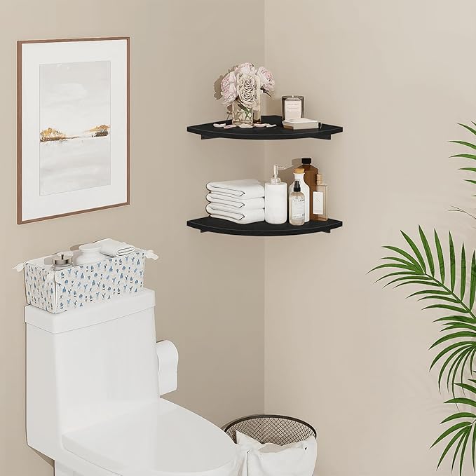 Homode Corner Floating Shelves, 2 Tier Curved Corner Hanging Shelving - Image 2