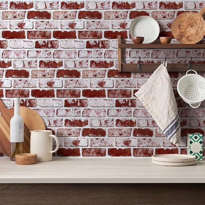 3D Peel and Stick Faux Brick Wall Panels 11.8" x 11.8" 10-Pack Red, Small - Image 2