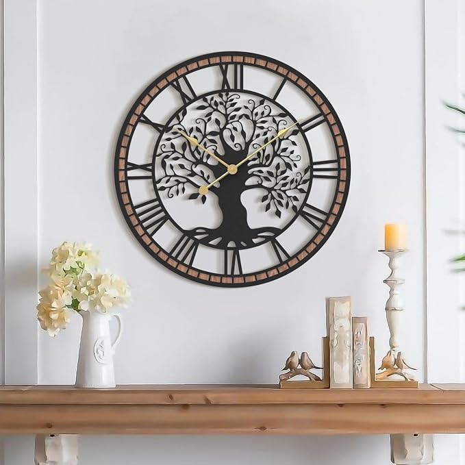 Micasso Wall Clocks Battery Operated: 21Inch Farmhouse Tree of Life Metal by Micasso