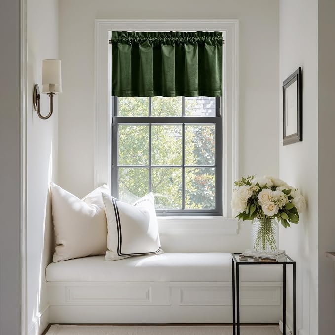 NICETOWN Velvet Cafe Windows Valance, Olive Green Window Treatment by NICETOWN