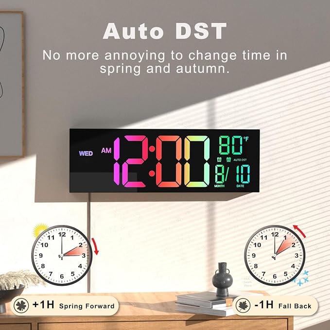 JALL 16.02'' Large Digital Wall Clock, Big LED Number Dispaly, RGB Colors - Image 5