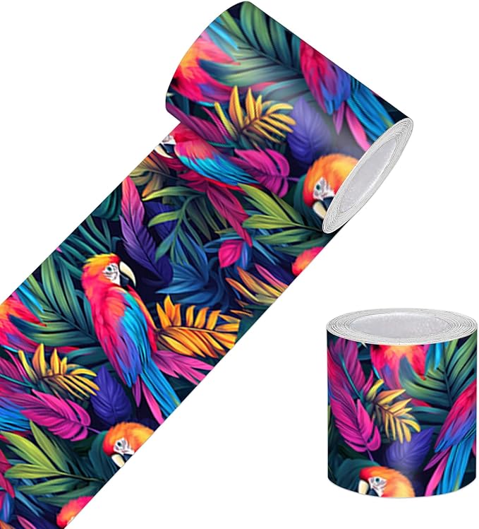HOMETITUTE Wallpaper Border Peel and Stick Wall Border Tropical Parrot Theme by HOMETITUTE