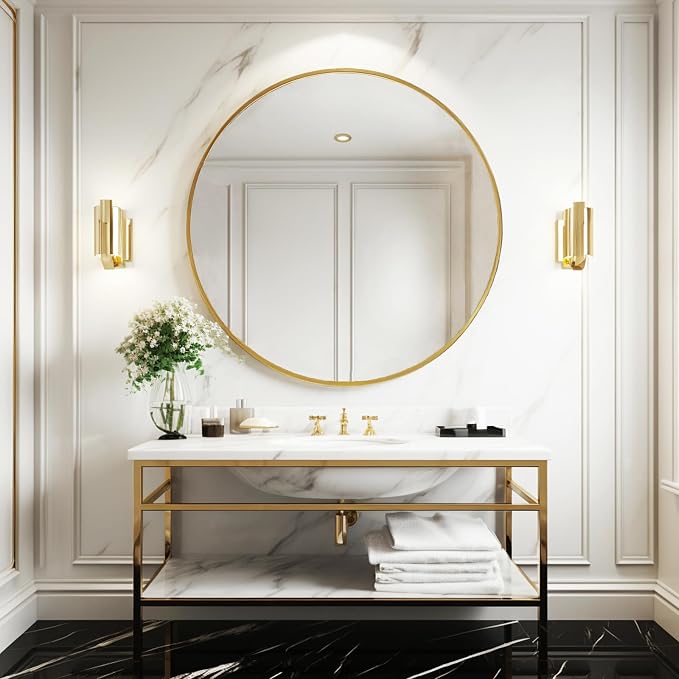 Sunniry Gold Round Mirror 30 inch, Large Circle Mirror, Round Wall Mirror - Image 4