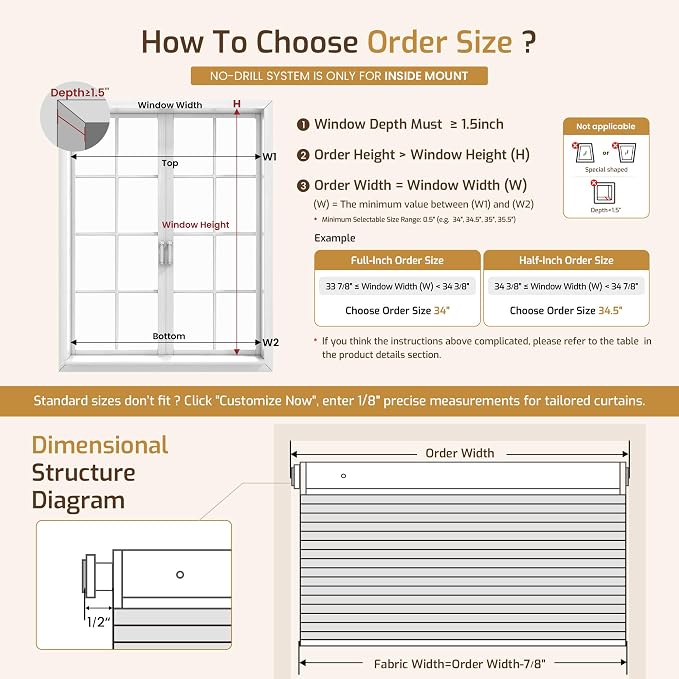 Grandekor No Drill Cordless Cellular Shades, Honeycomb Blinds - Image 2