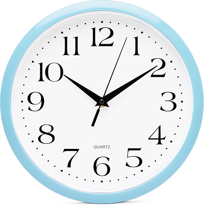 Bernhard Products Light Blue Wall Clock Silent Non Ticking by BernhardProducts