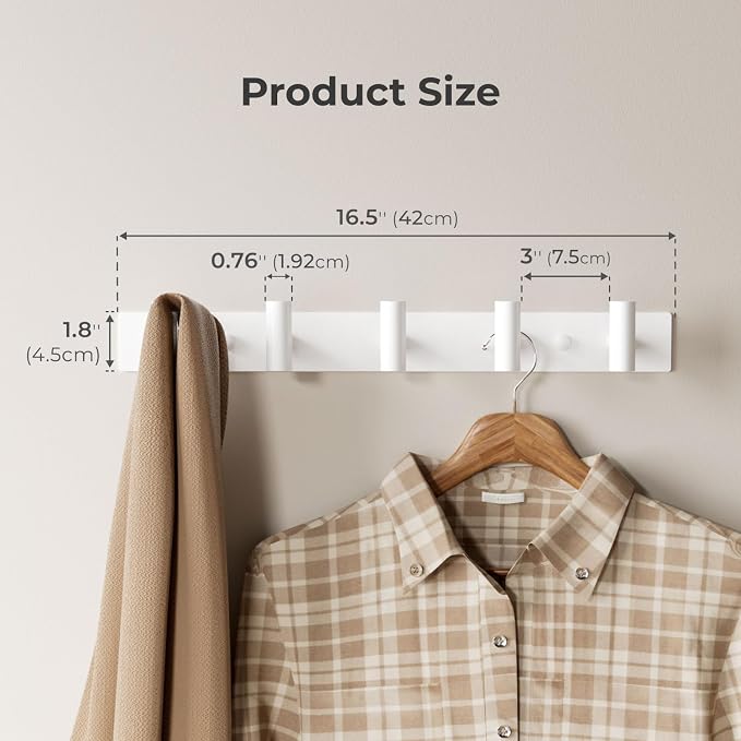 GWAAZXGZ White Wall Mounted Coat Rack – 5 T-Shaped Pegs - Image 2