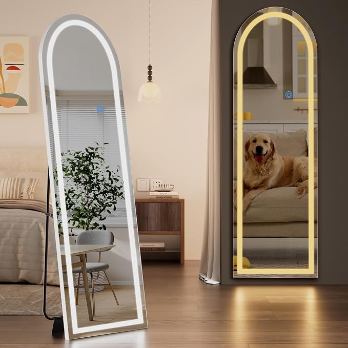 Koonmi LED Arched Full Length Mirror, Lighted Floor Mirrors by KOONMI