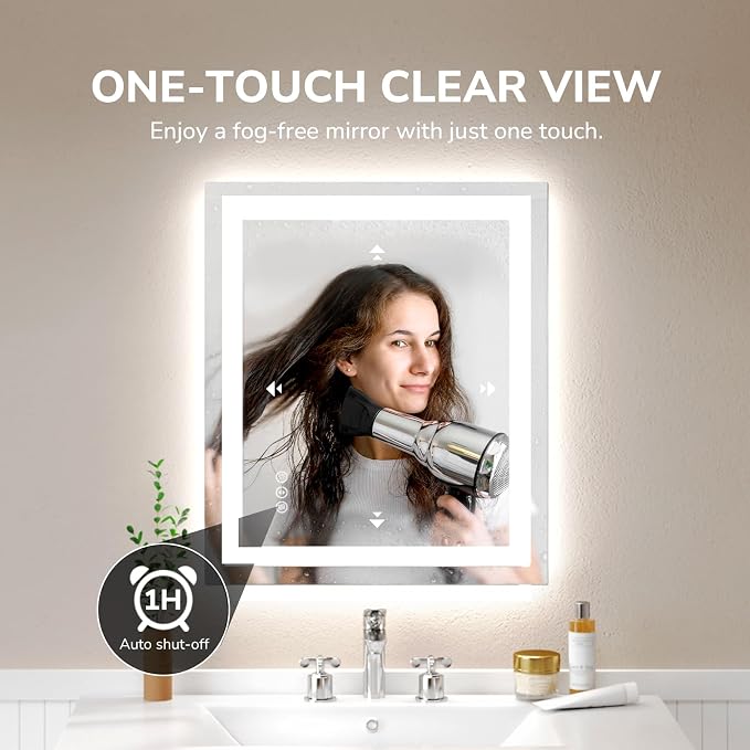 USHOWER LED Bathroom Mirror 24x36 Inch Tempered Glass - Image 2