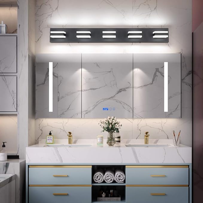 SOLFART Black Bathroom Vanity Lights Over Mirror Dimmable LED Modern Black - Image 5