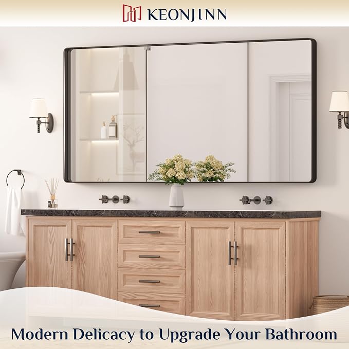 Keonjinn Black Bathroom Mirror for Over Sink, 72 x 36 Inch Large Rounded - Image 2