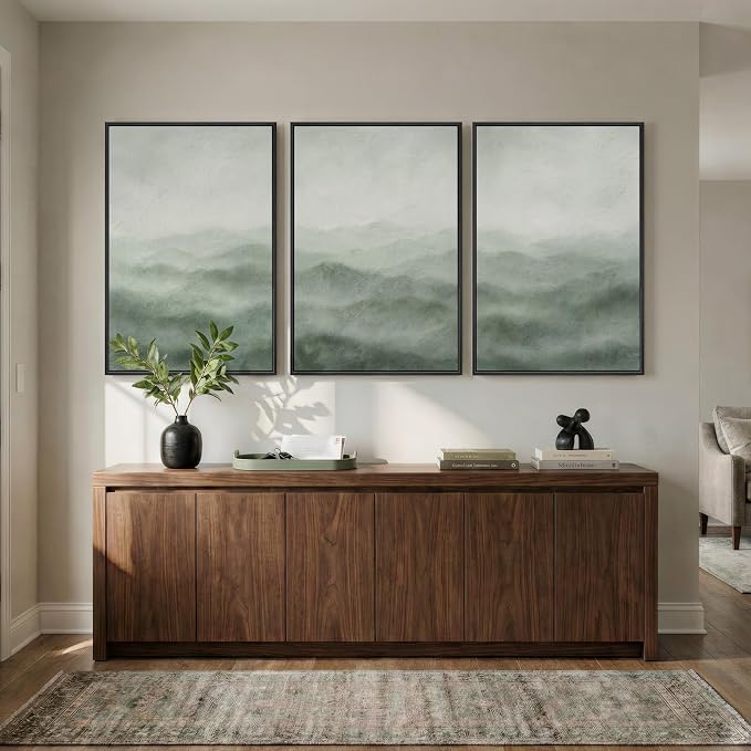 Large Framed Green Abstract Landscape Canvas Wall Art - Image 4