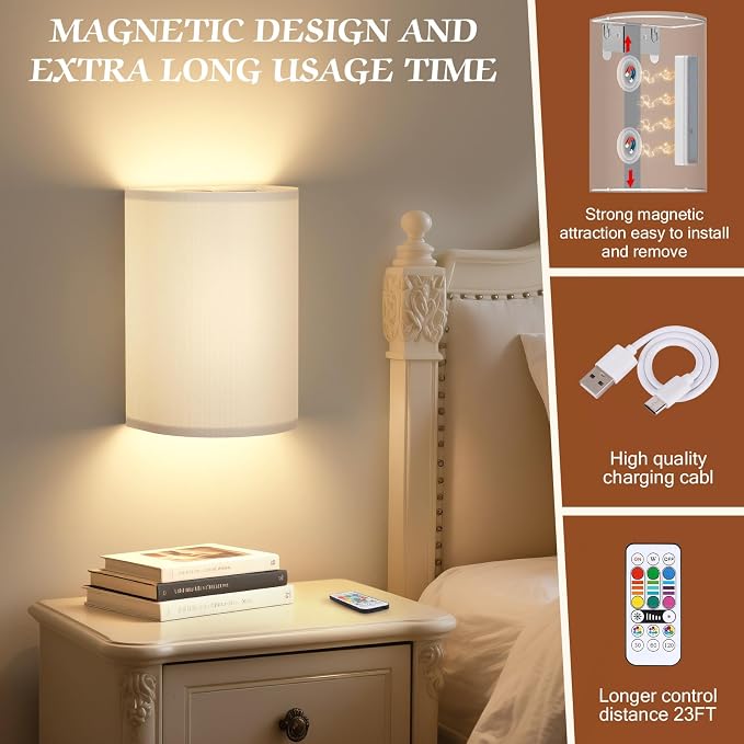 OCATO Battery Operated Wall Sconce: Wireless Wall Sconces Set of Two Battery - Image 5