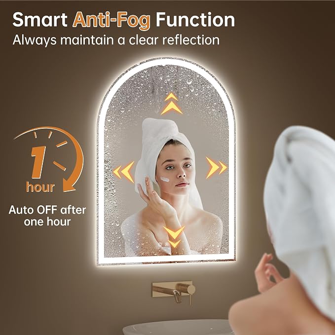 Arched Bathroom Mirror with Lights 28"x40"- Frameless LED Mirror - Image 2