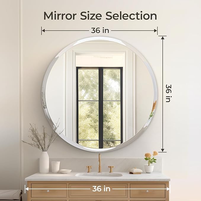 USHOWER 36" Round Frameless Wall Mirror - Image 4