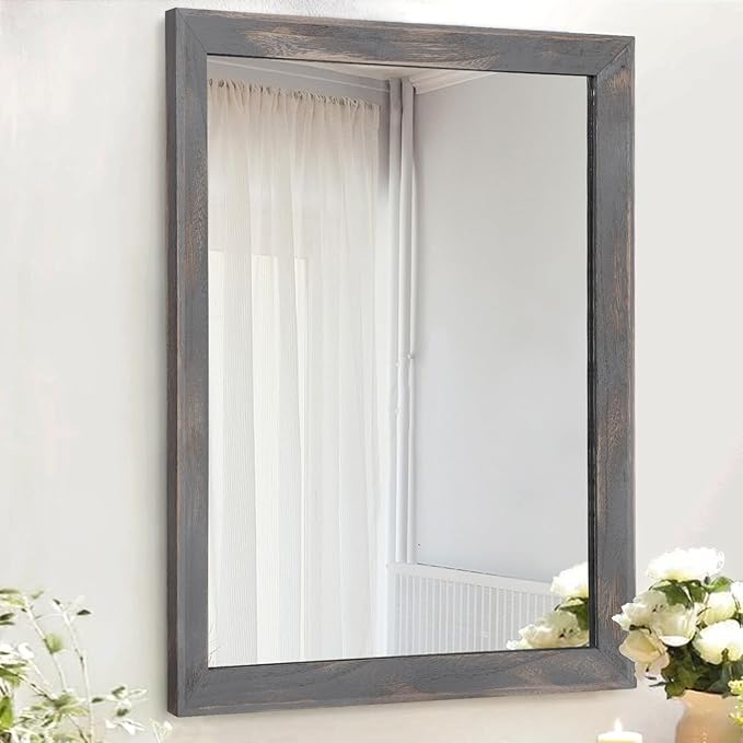 AAZZKANG Wooden Mirror Rectangle Rustic Mirrors by AAZZKANG