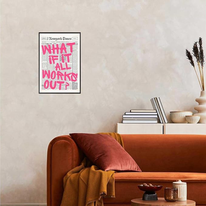 Drimiler Retro Newspaper Pink Font Poster What If It All Works Out Canvas Wall - Image 7