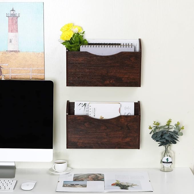 PAG Wall File Holder Wall Mounted Wood Hanging File Organizer - Image 5