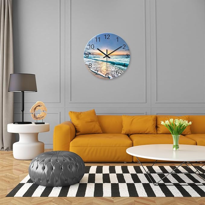 Blue Beach Wall Clock for Kitchen 14 Inch Round Coastal Clocks for Walls Analog - Image 2