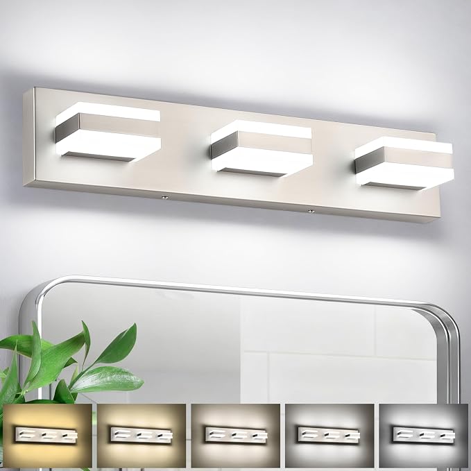 SOLFART Vanity Lighting Over Mirror, 3 Lights Brushed Nickel Bathroom Light by SOLFART