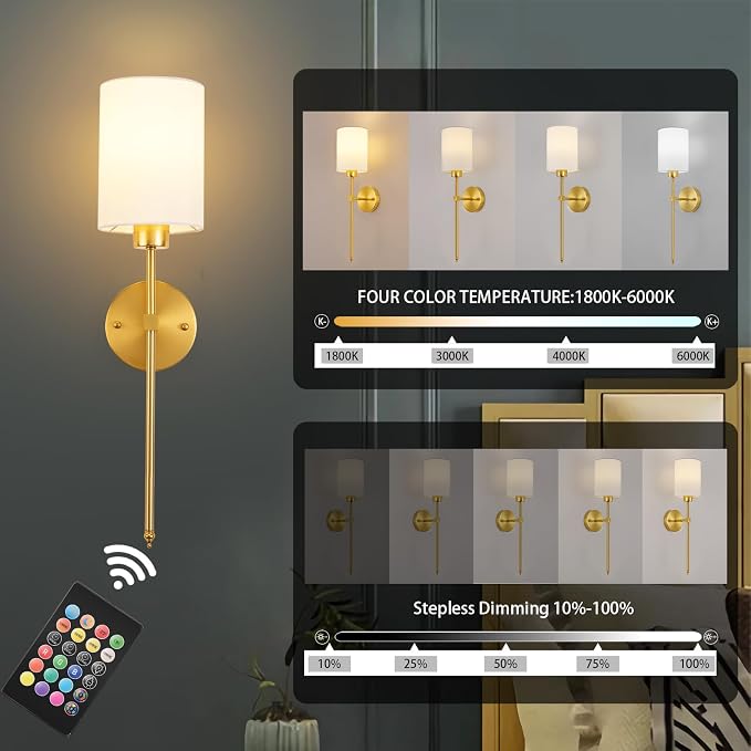 Battery Operated Wall Sconce Set of Two, Wireless Rechargeable Wall Light - Image 5