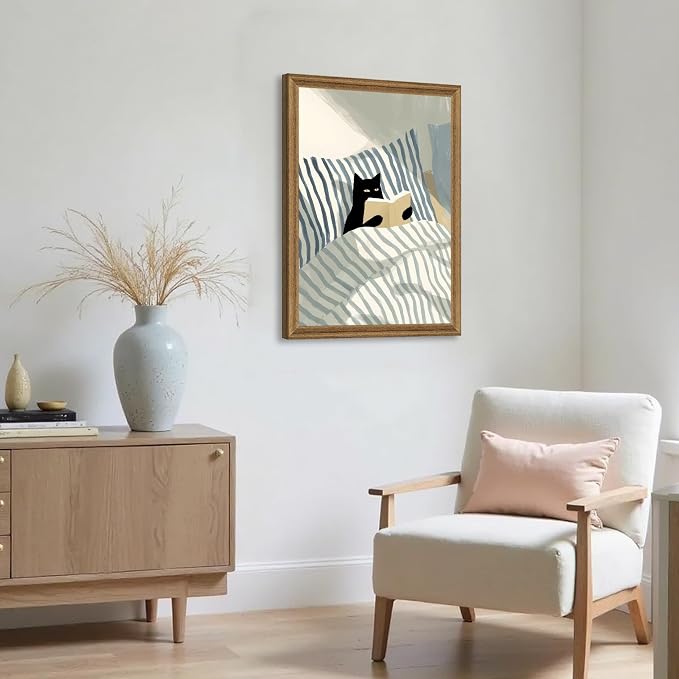 Fantasy Artists Reading Black Cat on Bed Wood Framed Wall Art, 16x24 Inches - Image 4