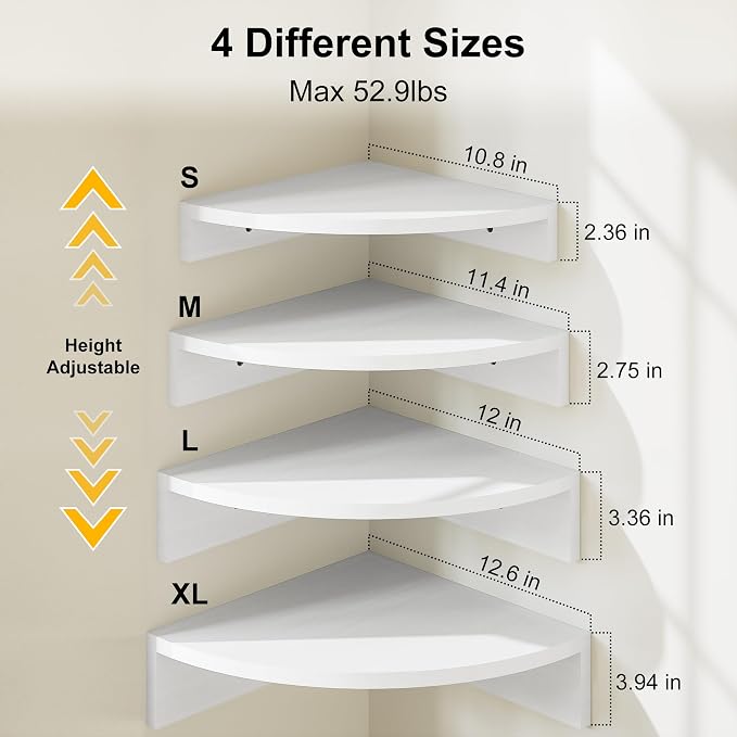 Alsonerbay White Corner Shelf Wall Mount, Large Wooden Shelves - Image 3