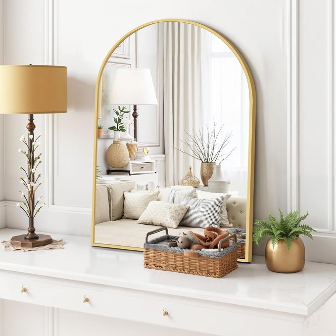 Arched Wall Mirror 30x20 Inch Gold Bathroom Vanity Mirror - Image 2