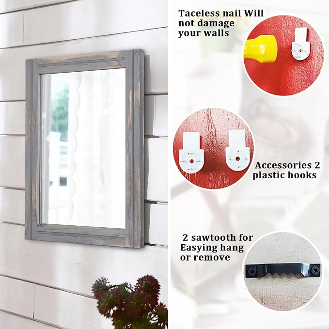 AAZZKANG Wood Framed Mirror Rectangular Rustic Wall Mirrors Decorative Small - Image 3