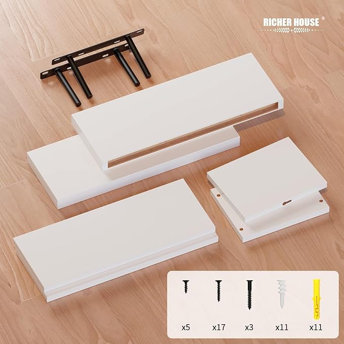 RICHER HOUSE White Floating Shelves Set of 3, Modern Bathroom Shelves Wall - Image 4