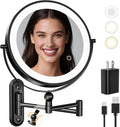 9" Wall Mounted LED Lighted Makeup Vanity Mirror - 4000mAh Rechargeable Double by Rocollos