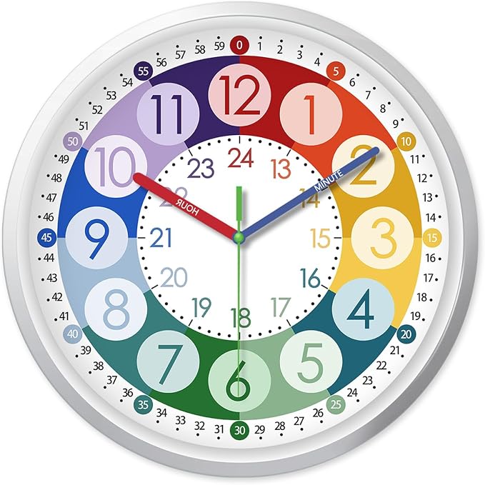 XFM Learning Clock for Kids 8 Inch Silent Wall Clocks Battery Operated Colorful by XFMWallClock