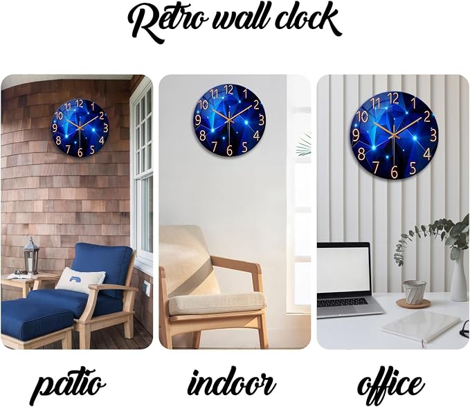 Blue Wall Clock Battery Operated 14 Inch Modern Wall Clock Non Ticking Glass - Image 7