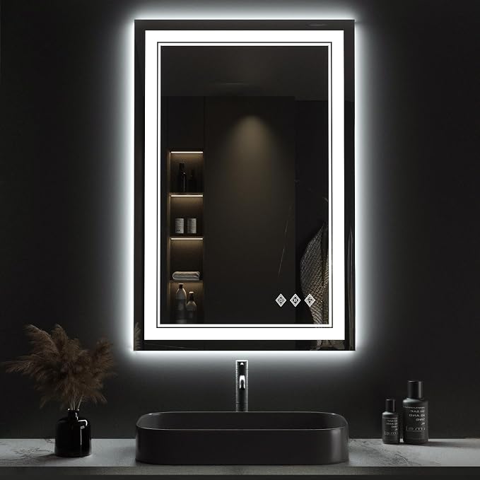 LED Mirror for Bathroom, 24x36 Inch Gradient Front and Backlight LED Bathroom by VanPokins-GlobalHighEndLEDBathroomMirrorBrand
