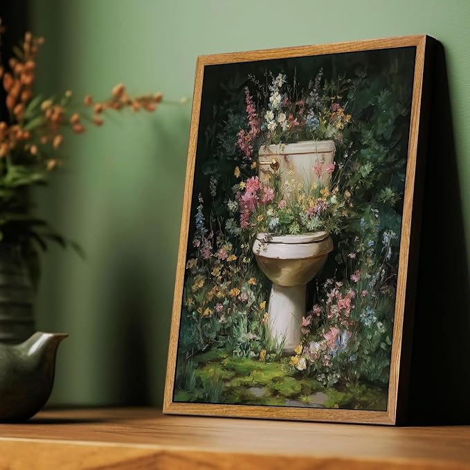 AtterrirArt Framed Funny Bathroom Wall Art, 12 * 16inch, Vintage Toilet Bowl - Image 2