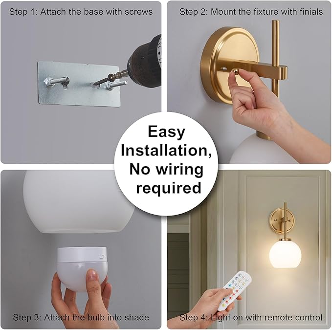Gold Battery Operated Wall Sconce Set of 2, Wireless Rechargeable Sconces Wall - Image 6