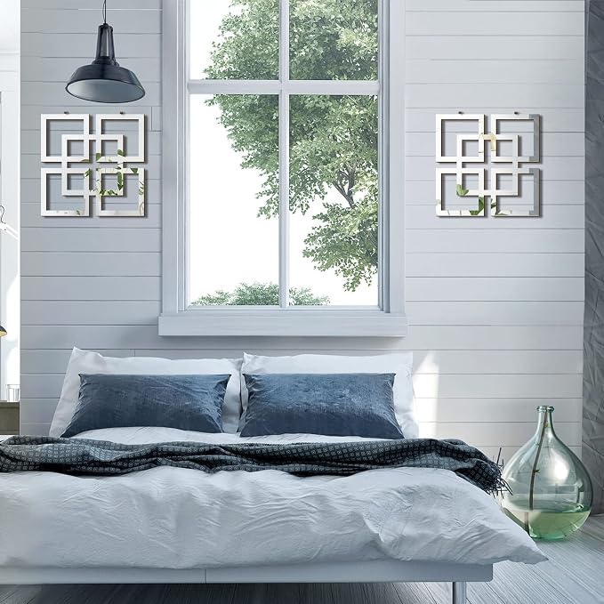 Weysat Wall Mount Home Mirror, 2 Pieces Silver Square Decorative Mirror - Image 6
