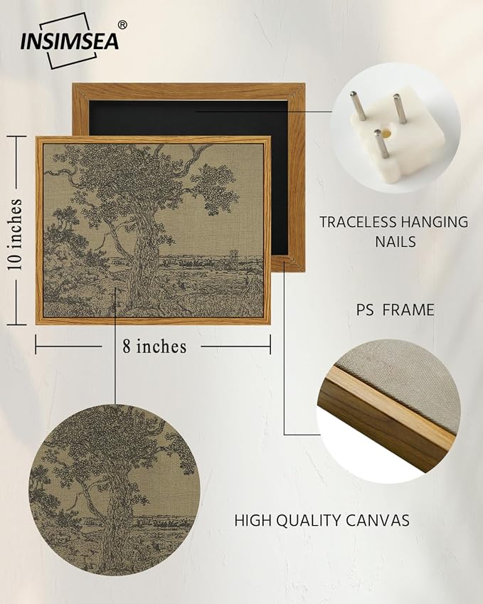 InSimSea Framed Canvas Wall Art, Vintage Sketch Landscape Painting, Rustic - Image 5