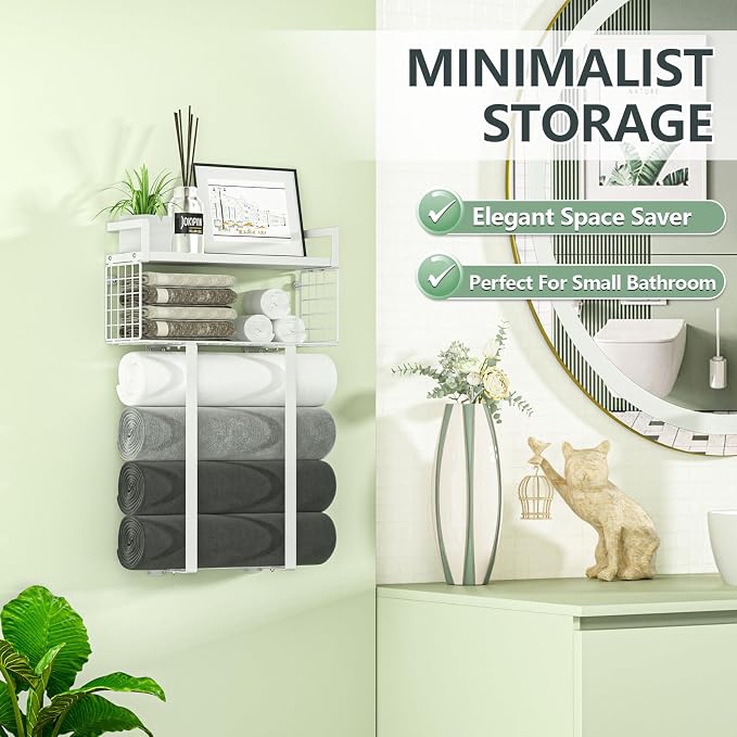 Towel Racks for Bathroom, Bathroom Shelf Over Toilet, Floating Shelves - Image 7