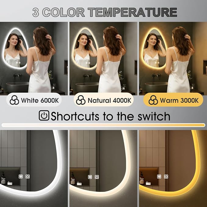 20x28 LED Bathroom Mirror with Lights Irregular, Lighted Bathroom Vanity Mirror - Image 2