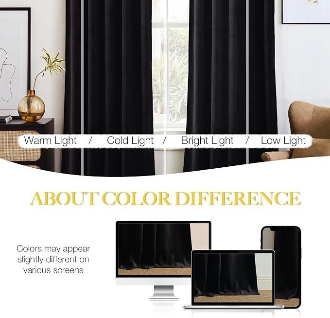 NICETOWN Black Velvet Blackout Curtains, Solid Heavy Matt Rod Pocket - Image 4