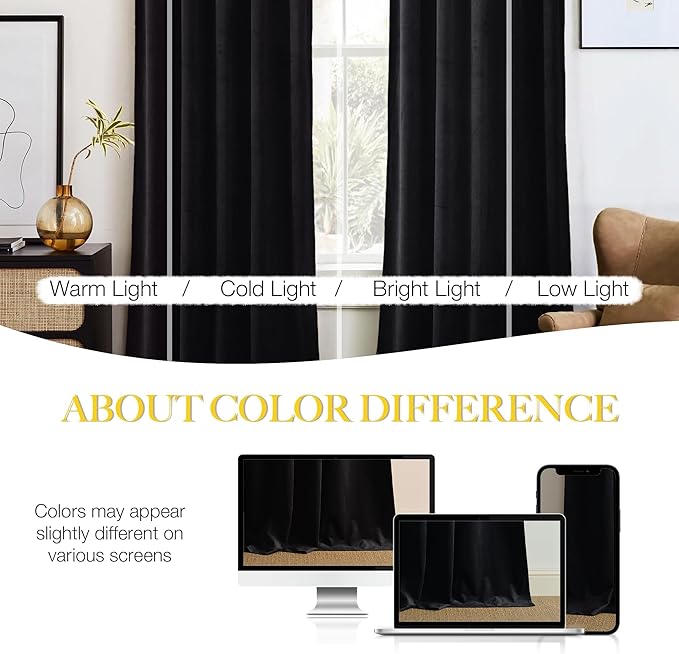NICETOWN Black Blackout Extra Long Velvet Curtains 120 inches Long - Image 4