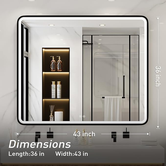 43X36 Inch Black LED Bathroom Mirror - Image 6