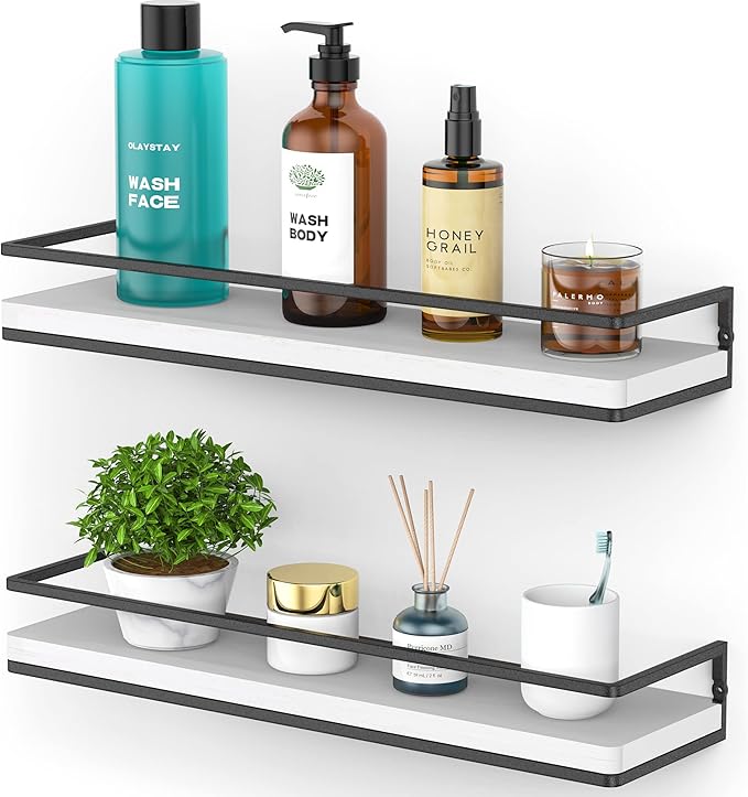 Meangood Floating Shelves Wall Mounted Set of 2, Rustic Wood Wall Storage by Meangood