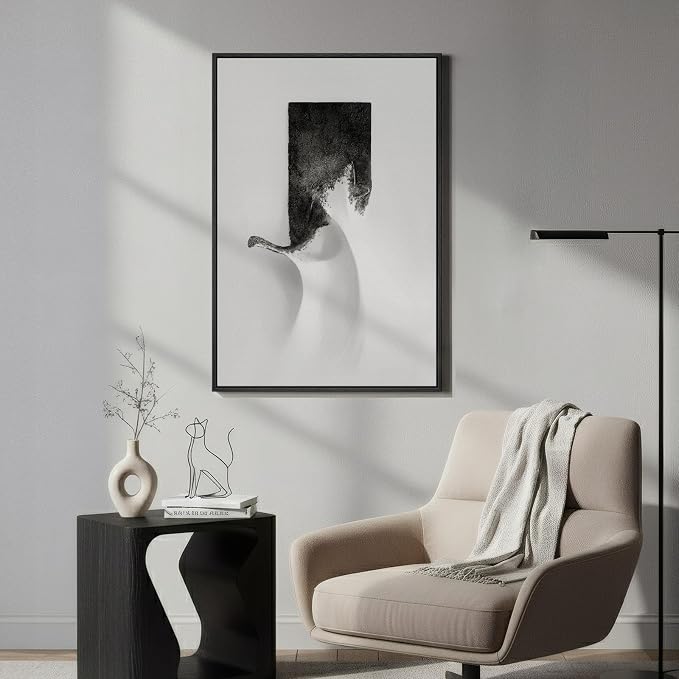 Framed Modern Black and White Abstract Wall Art, Contemporary Canvas Prints - Image 3