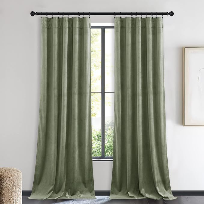 NICETOWN Sage Green Velvet Curtains 90 inches Long 2 Panels, Elegant and Sleek - Image 2