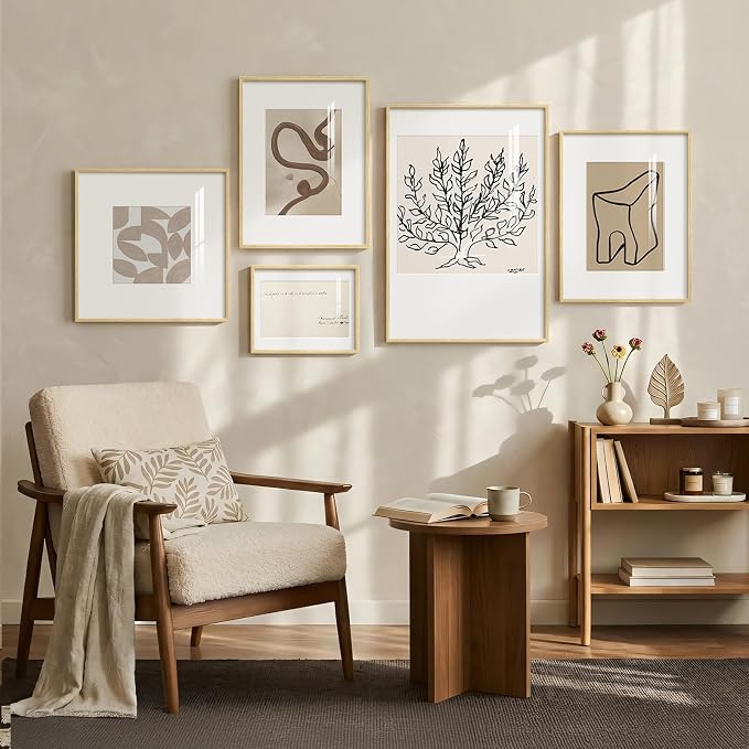 Framed Matisse Abstract Neutral Wall Art, 5 Piece Large Beige Canvas Prints Set - Image 4