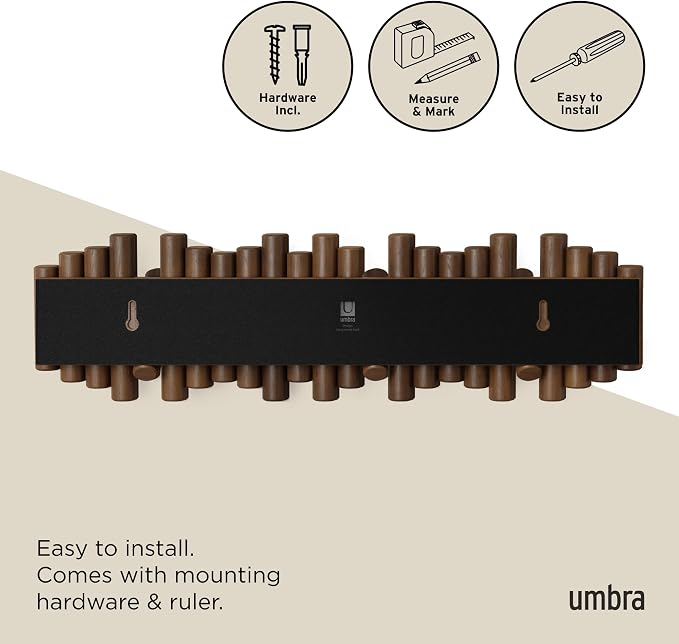 Umbra Picket Coat Rack with 8 Hooks – Walnut Wall-Mounted Coat Rack with - Image 6